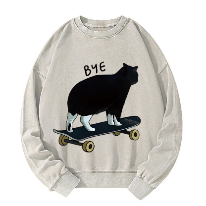 Cat On Skateboard Washed Sweatshirt