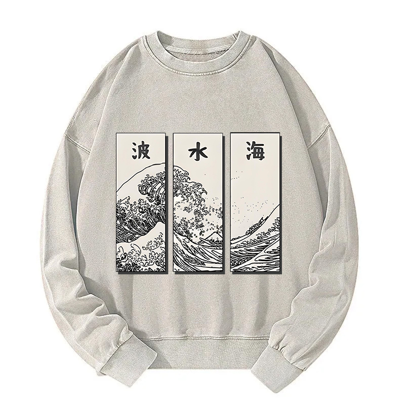 Japanese Art Wave Washed Sweatshirt