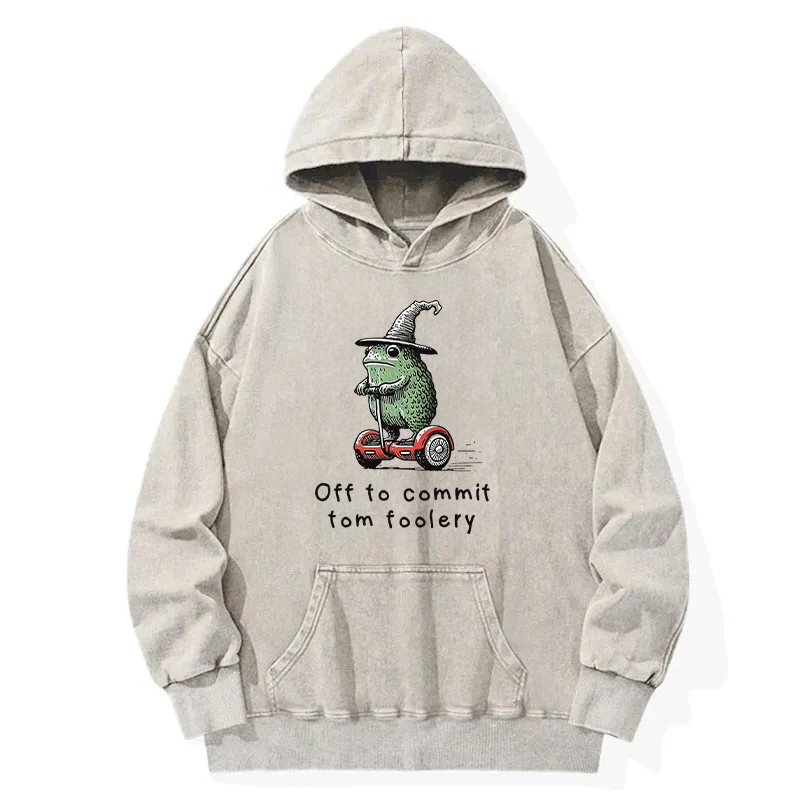Frog Riding A Balance Scooter Washed Hoodie