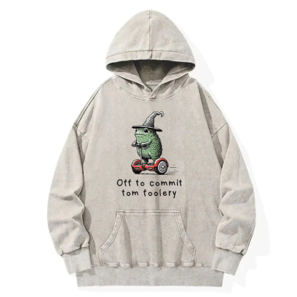 Frog Riding A Balance Scooter Washed Hoodie