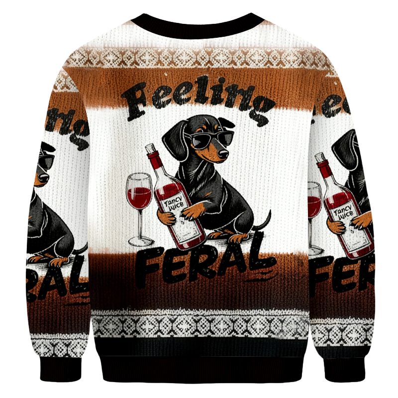 Baddiecat The Dachshund Feeling Feral Christmas Ugly Sweatshirt