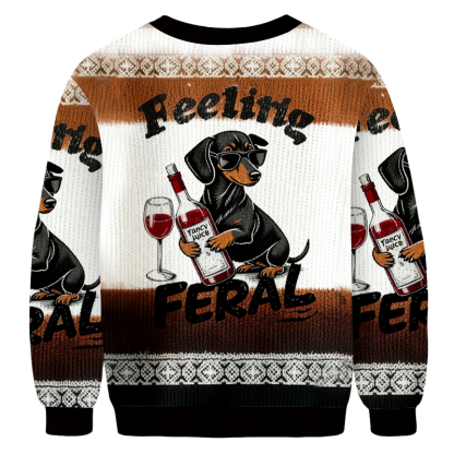 Baddiecat The Dachshund Feeling Feral Christmas Ugly Sweatshirt