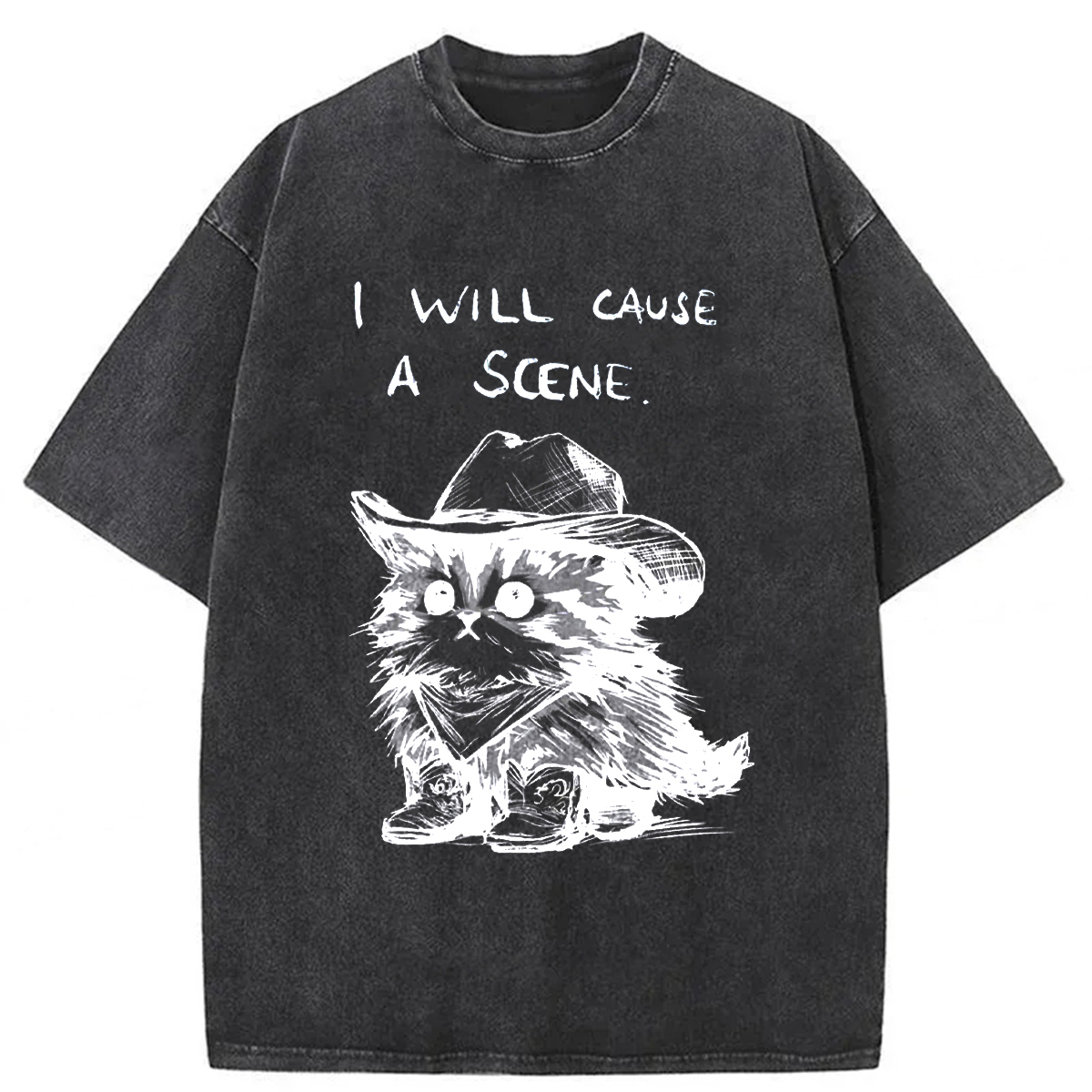 Tokyoviva Funny Cowboy Cat Washed T-shirt