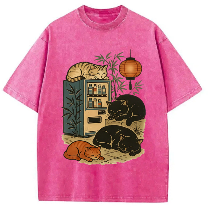 Japanese Vending Machine Cat Washed T-Shirt
