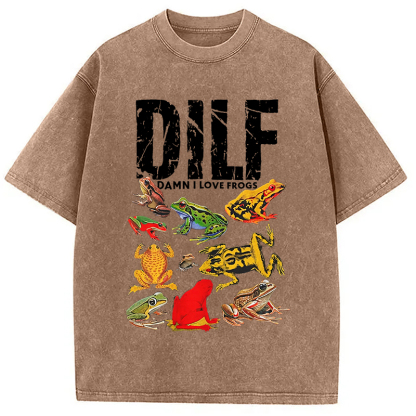 DILF Man I Love Frogs Funny Meme Washed T-Shirt