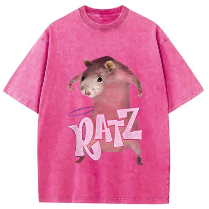 Funny Ratt Pink RATZ Washed T-Shirt