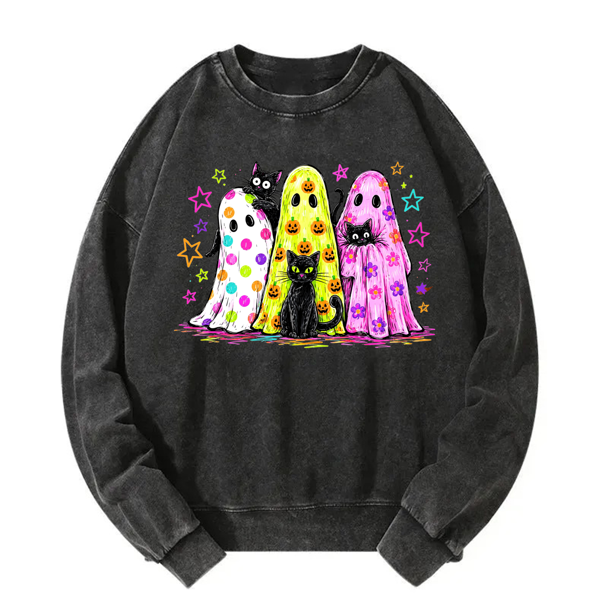 Tokyoviva Preppy Ghost and Cat Washed Sweatshirt
