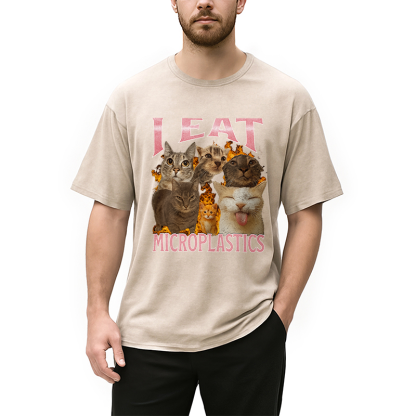 I Eat Microplastics Funny Cat Meme Washed T-Shirt