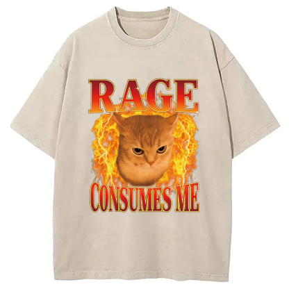 Rage Consumes Me Edgy Funny Cat Meme Washed T-Shirt