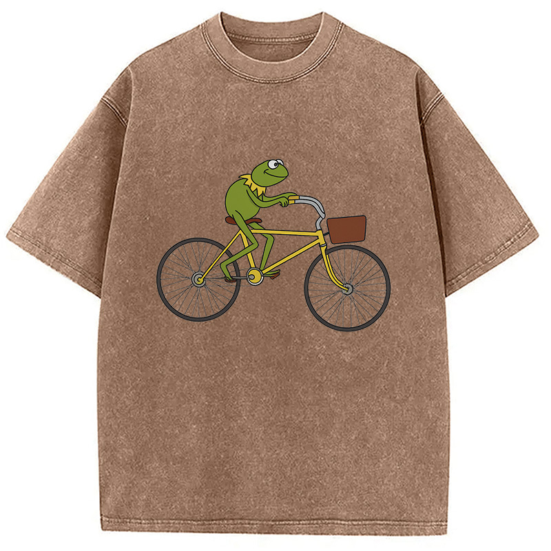 Kermit Riding A Bike Washed T-Shirt