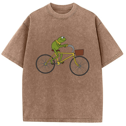 Kermit Riding A Bike Washed T-Shirt