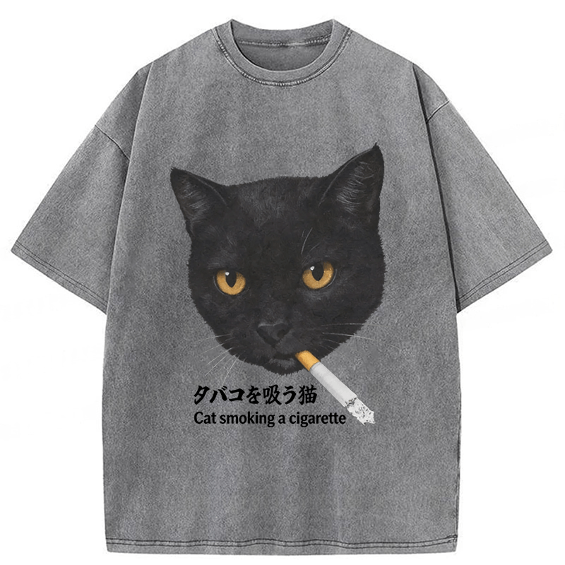 Tokyoviva Smoking Cat Y2K Washed T-shirt