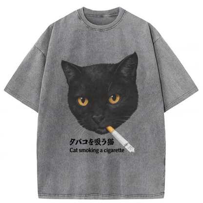 Tokyoviva Smoking Cat Y2K Washed T-shirt