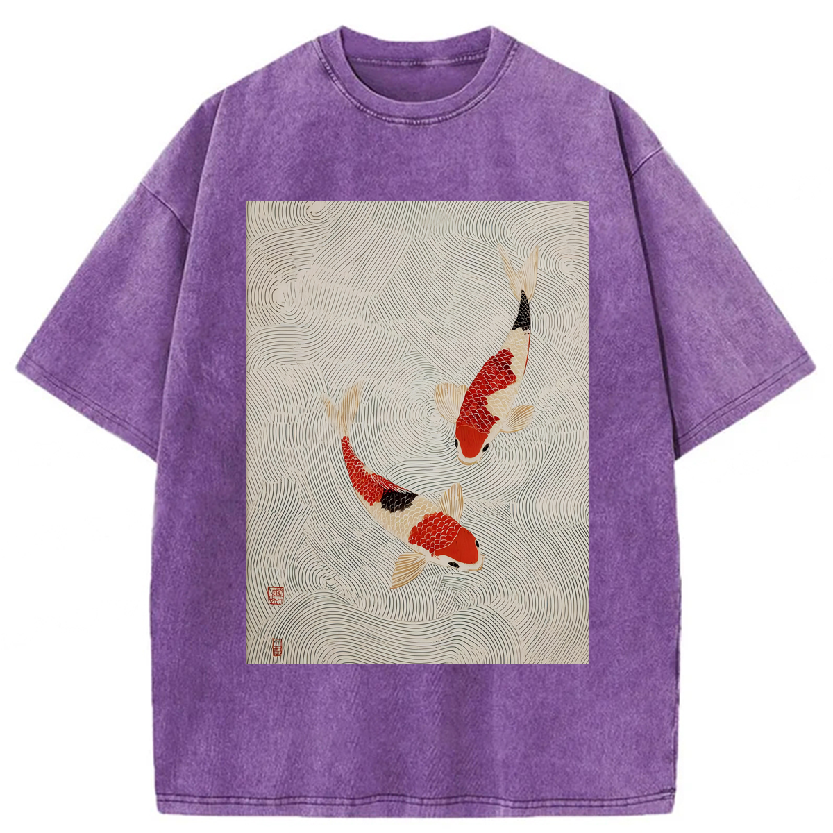 Tokyoviva Red And Cream Koi In Water Washed T-shirt