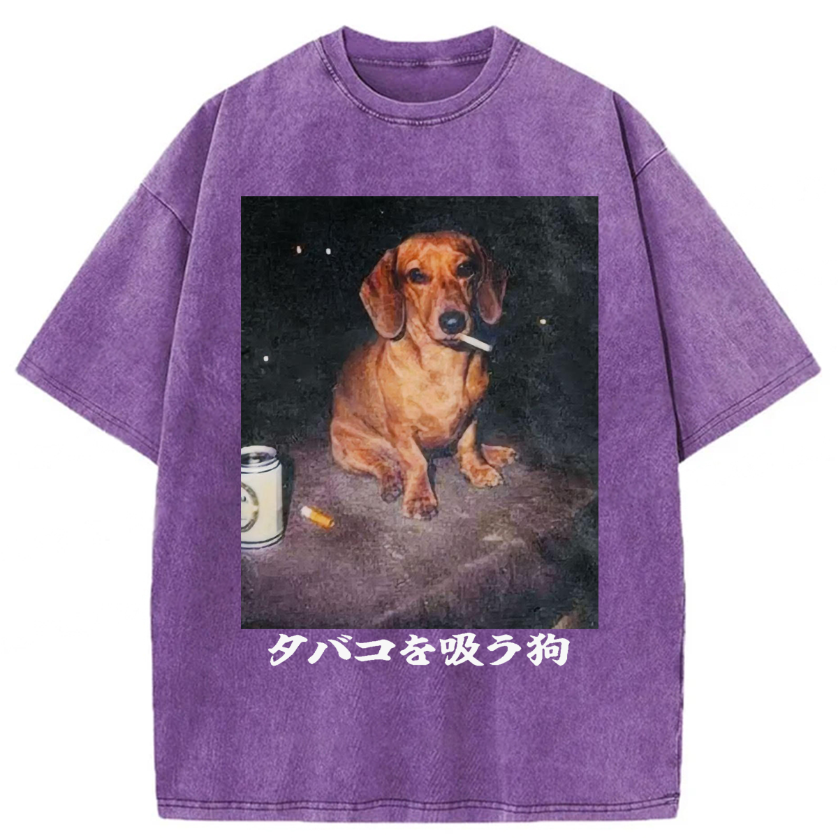 Tokyoviva Funny Dachshund Smoking Washed T-shirt