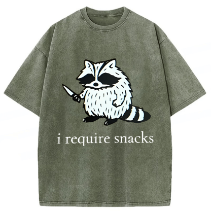 Tokyoviva Raccoon I Require Snacks Washed T-shirt