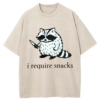 Tokyoviva Raccoon I Require Snacks Washed T-shirt