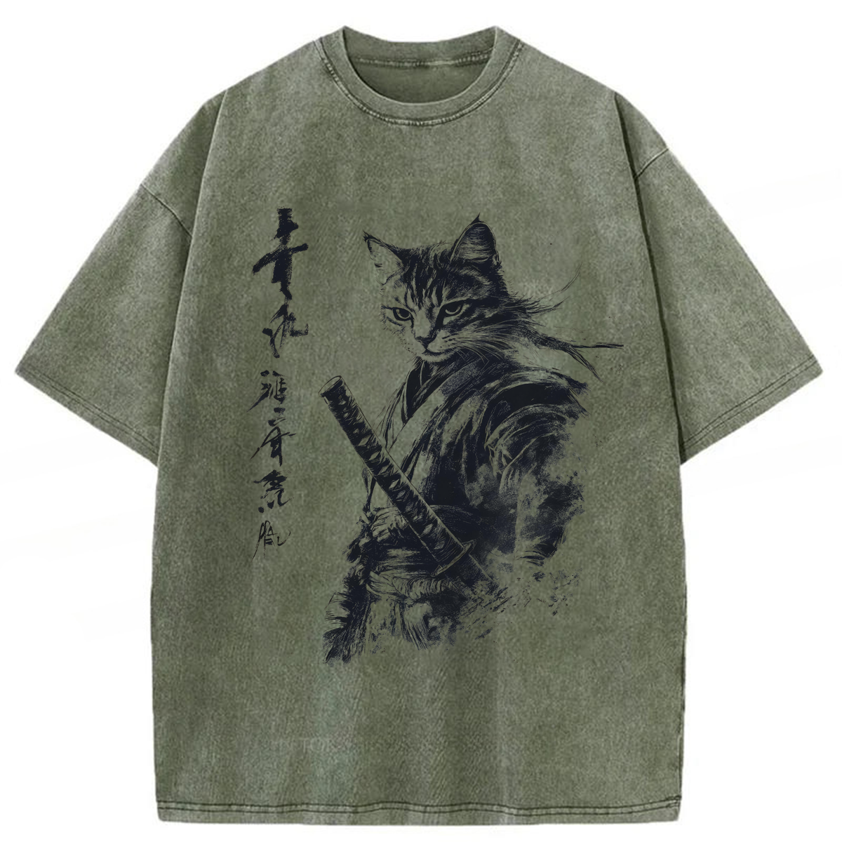 Tokyoviva Japanese Cat Samurai Washed T-shirt