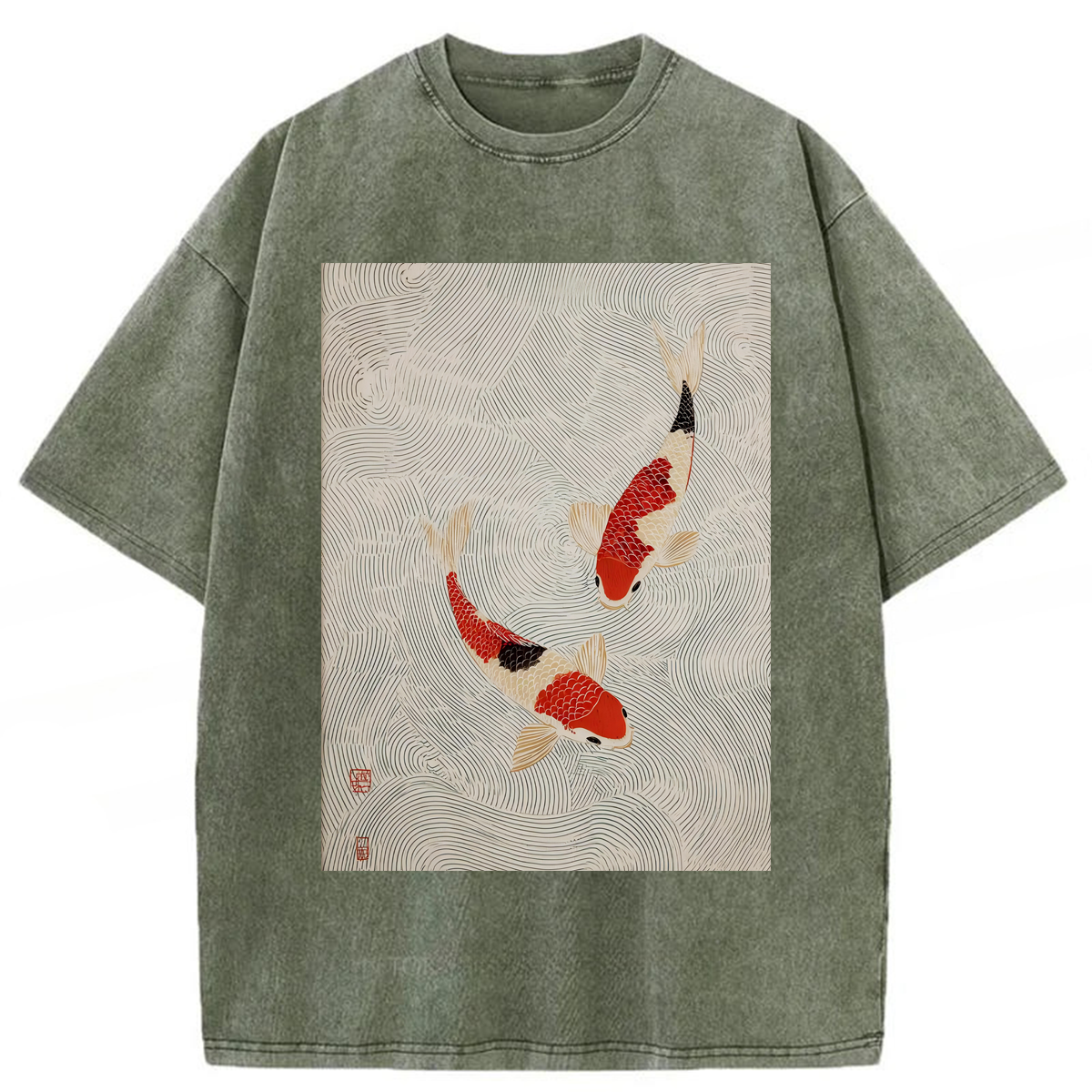 Tokyoviva Red And Cream Koi In Water Washed T-shirt