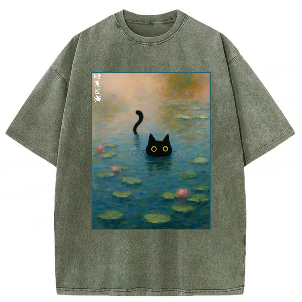 Tokyoviva Waterlily Cat Washed T-shirt