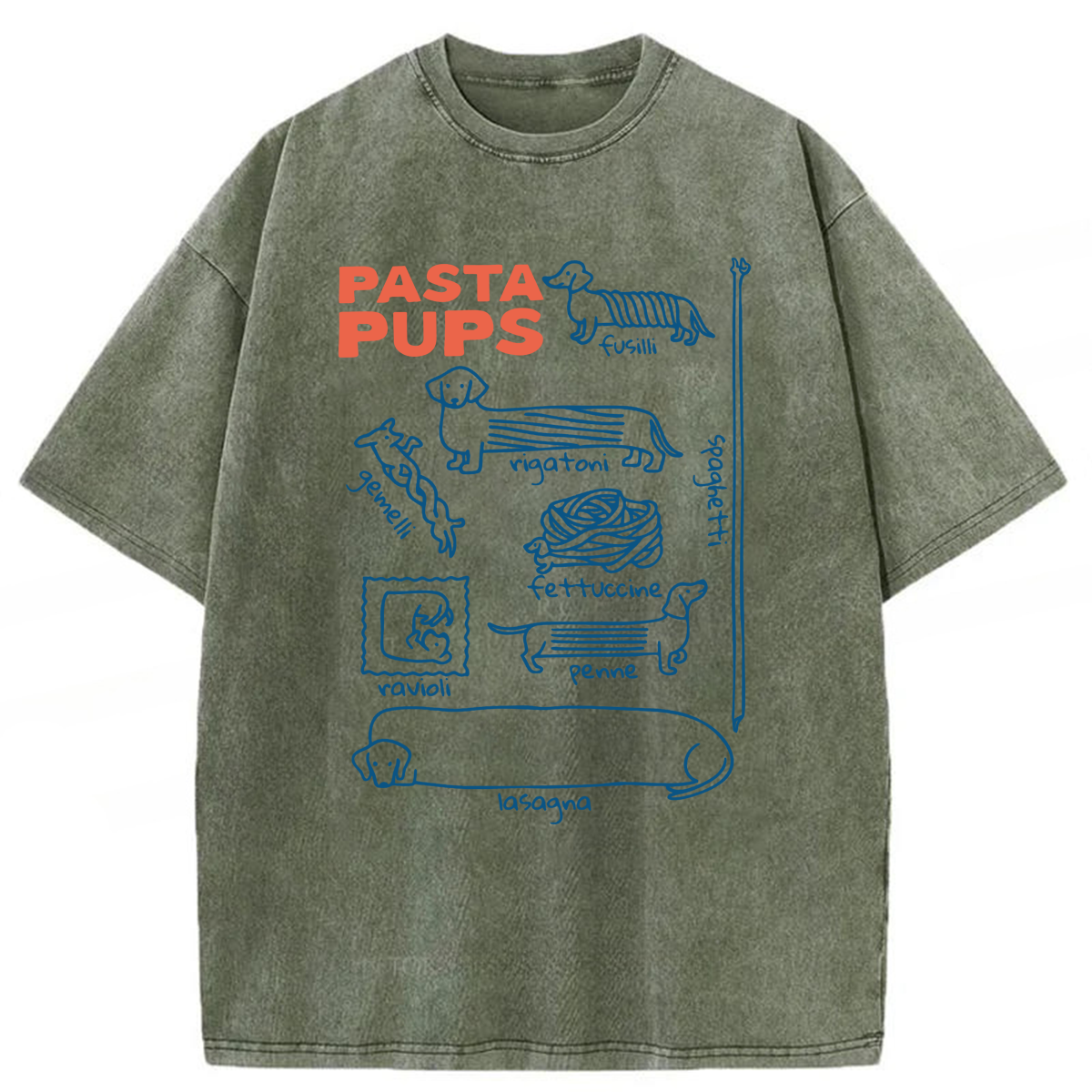 Tokyoviva Pasta Pups Dachshunds As Pasta Types Washed T-shirt