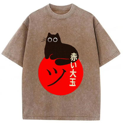 Tokyoviva Black Cat And Red Ball Washed T-shirt