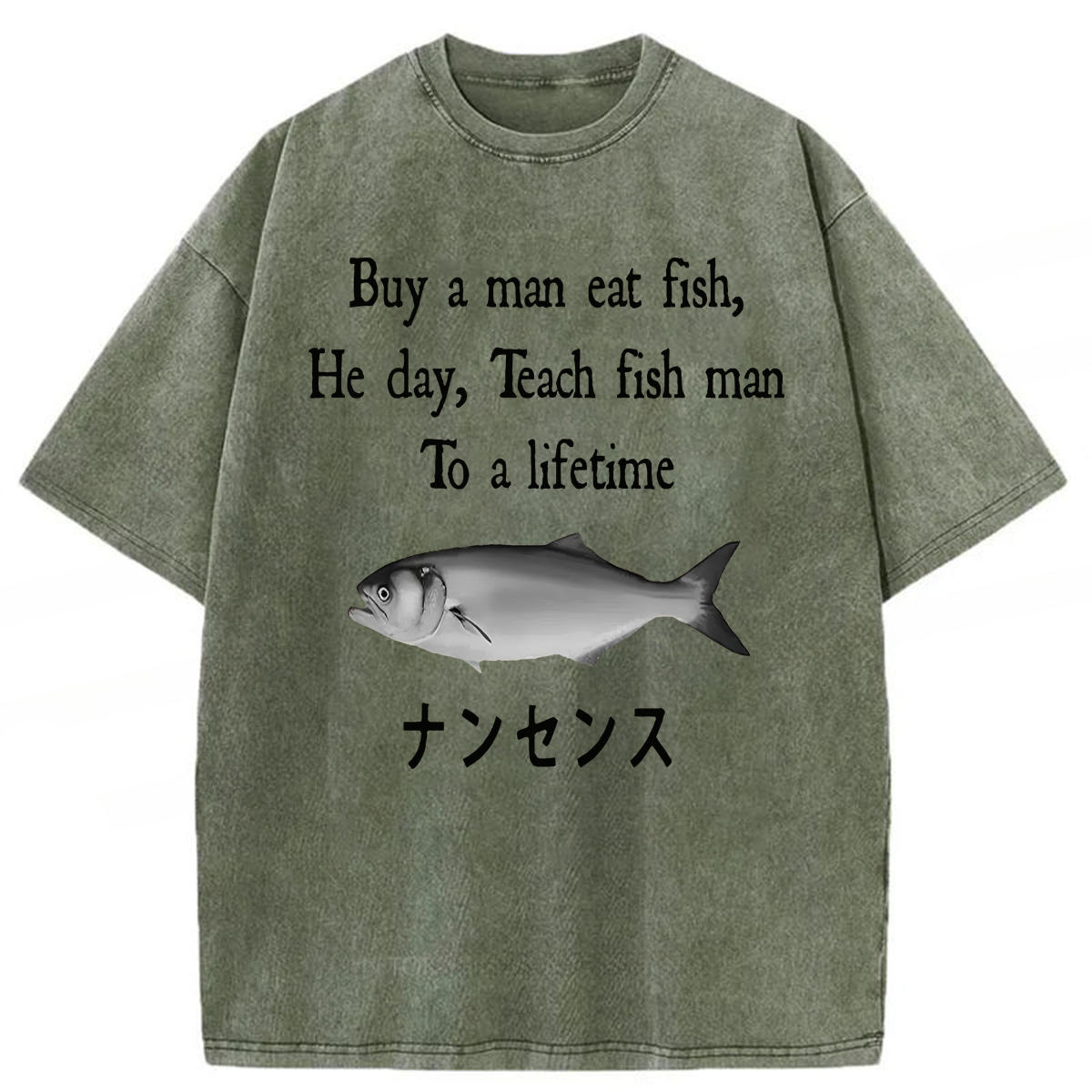Tokyoviva Man Eat Fish Meme Washed T-shirt