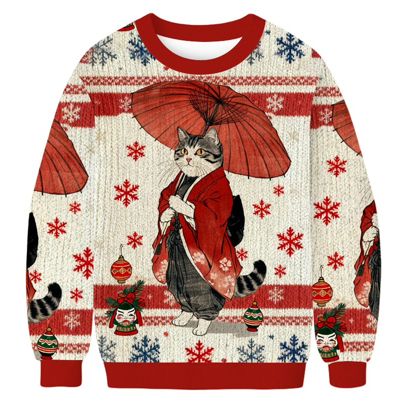 Baddiecat Japanese Style Funny Cat Meme Christmas Ugly Sweatshirt