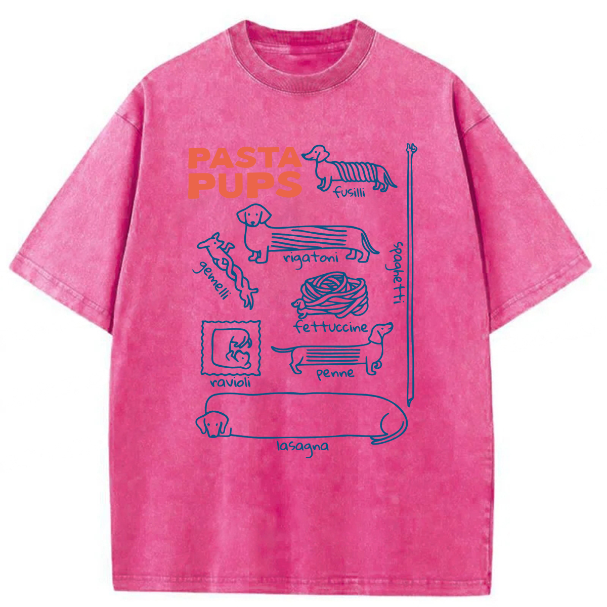 Tokyoviva Pasta Pups Dachshunds As Pasta Types Washed T-shirt