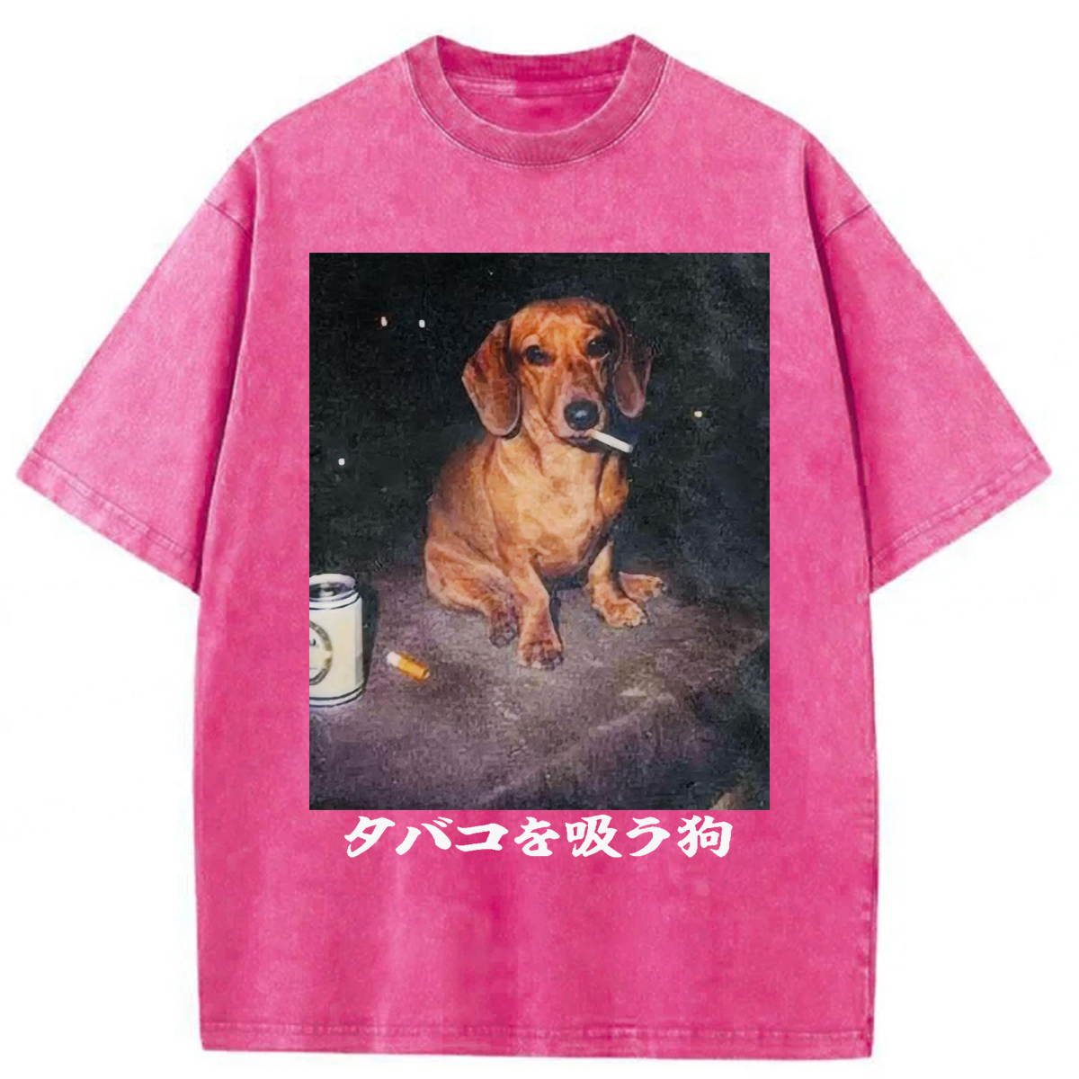 Tokyoviva Funny Dachshund Smoking Washed T-shirt