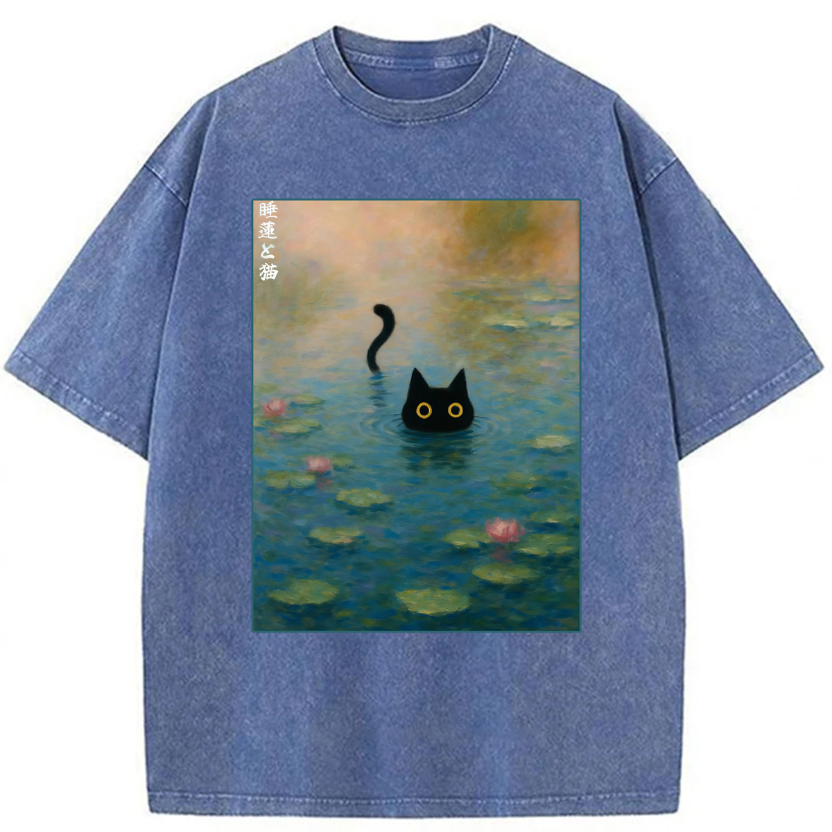 Tokyoviva Waterlily Cat Washed T-shirt