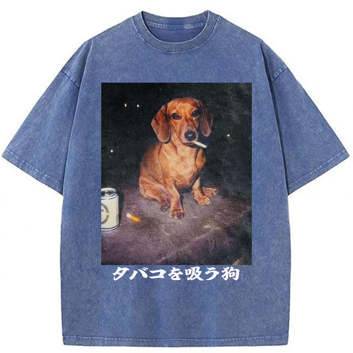 Tokyoviva Funny Dachshund Smoking Washed T-shirt