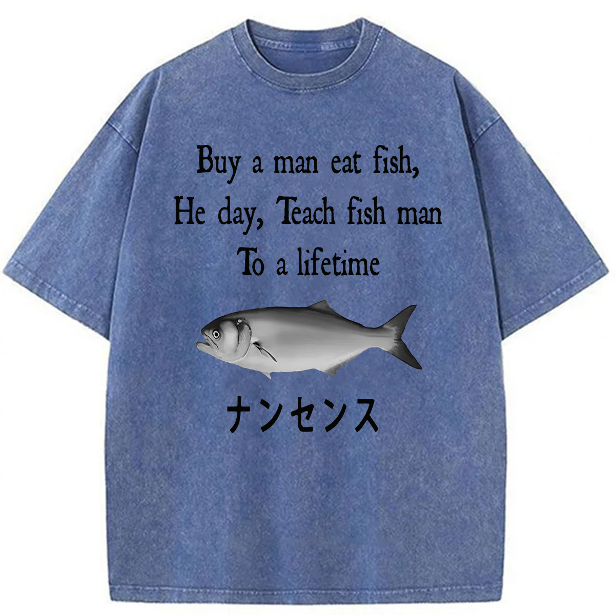 Tokyoviva Man Eat Fish Meme Washed T-shirt