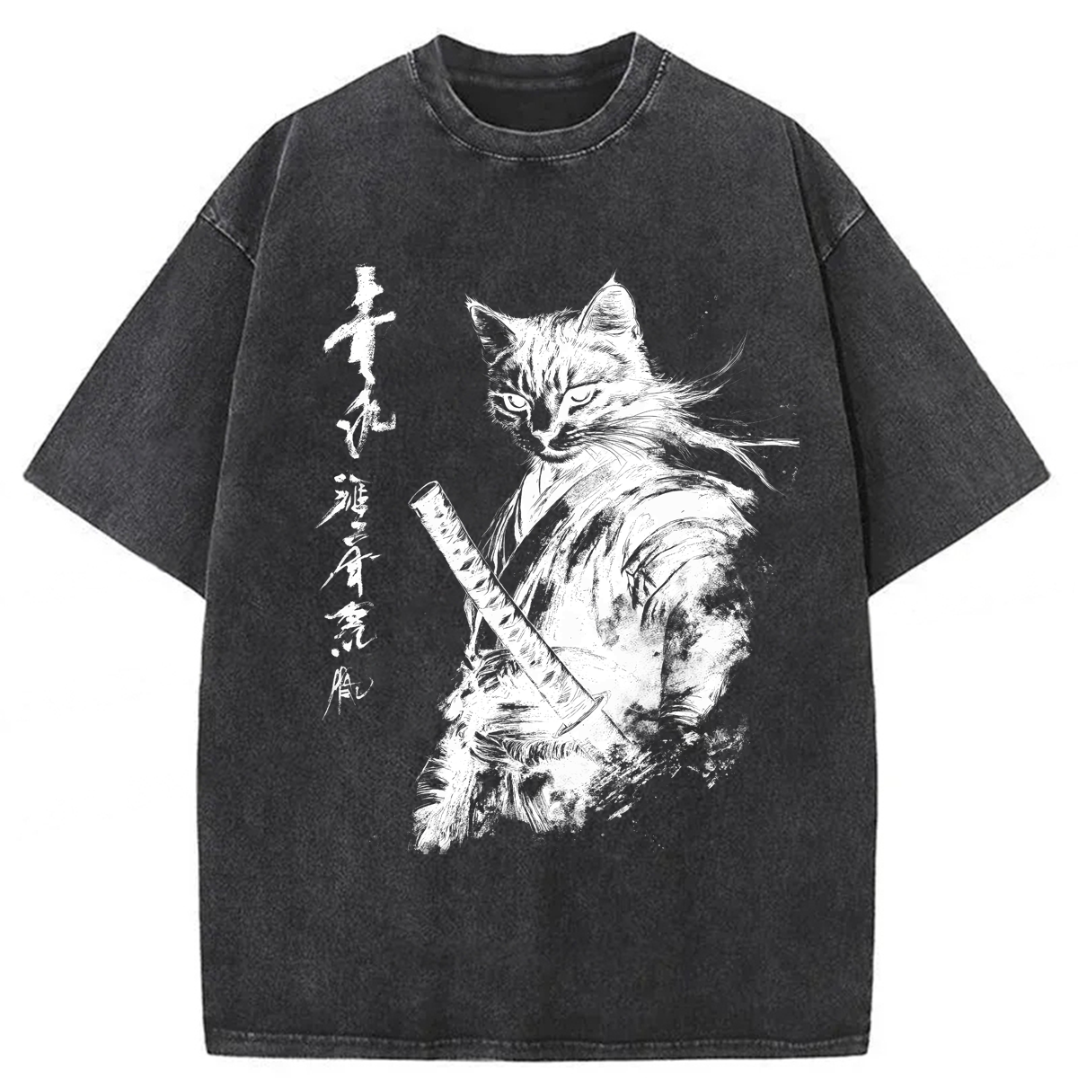 Tokyoviva Japanese Cat Samurai Washed T-shirt