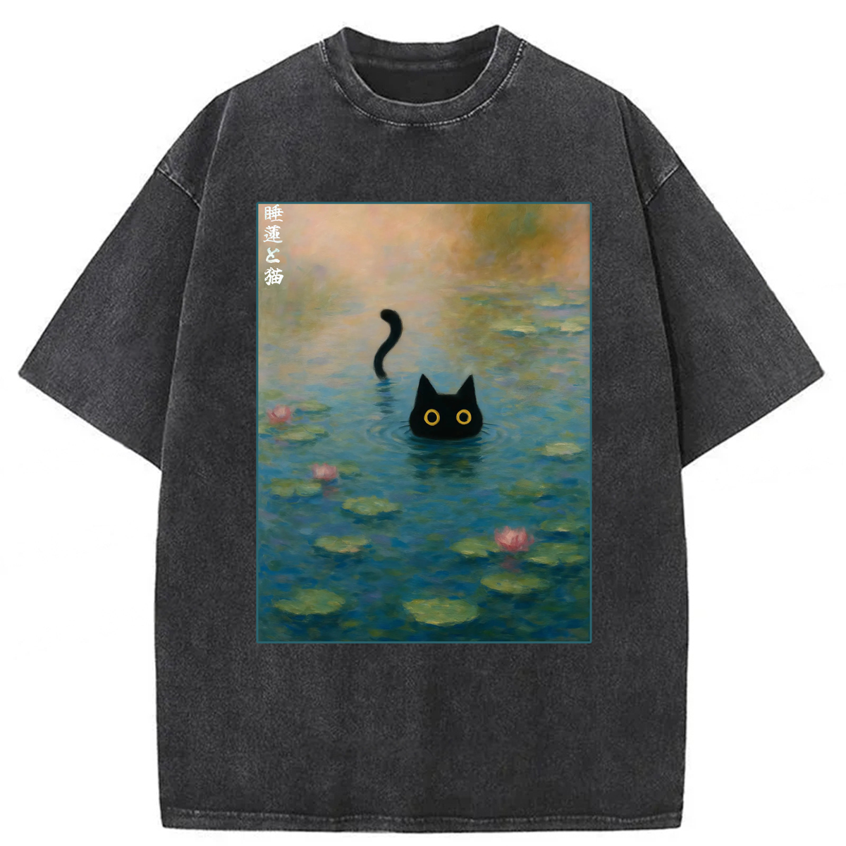 Tokyoviva Waterlily Cat Washed T-shirt