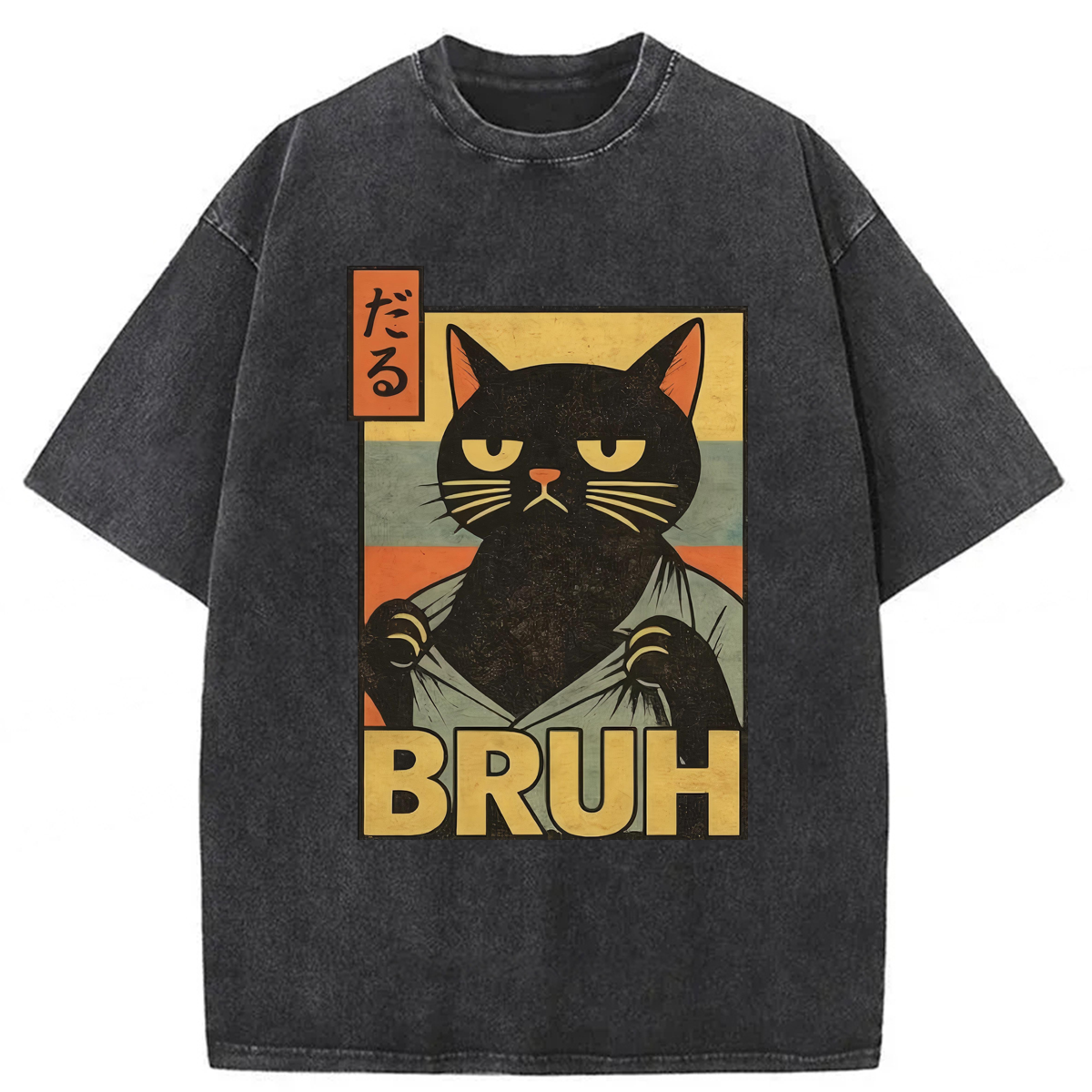 Tokyoviva Funny Black Cat Washed T-shirt