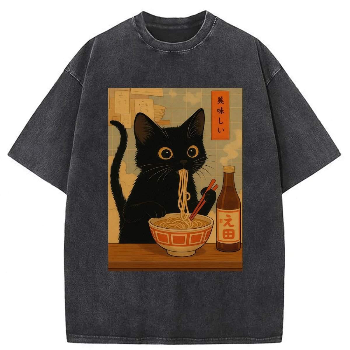 Tokyoviva Noodle Cat Washed T-shirt
