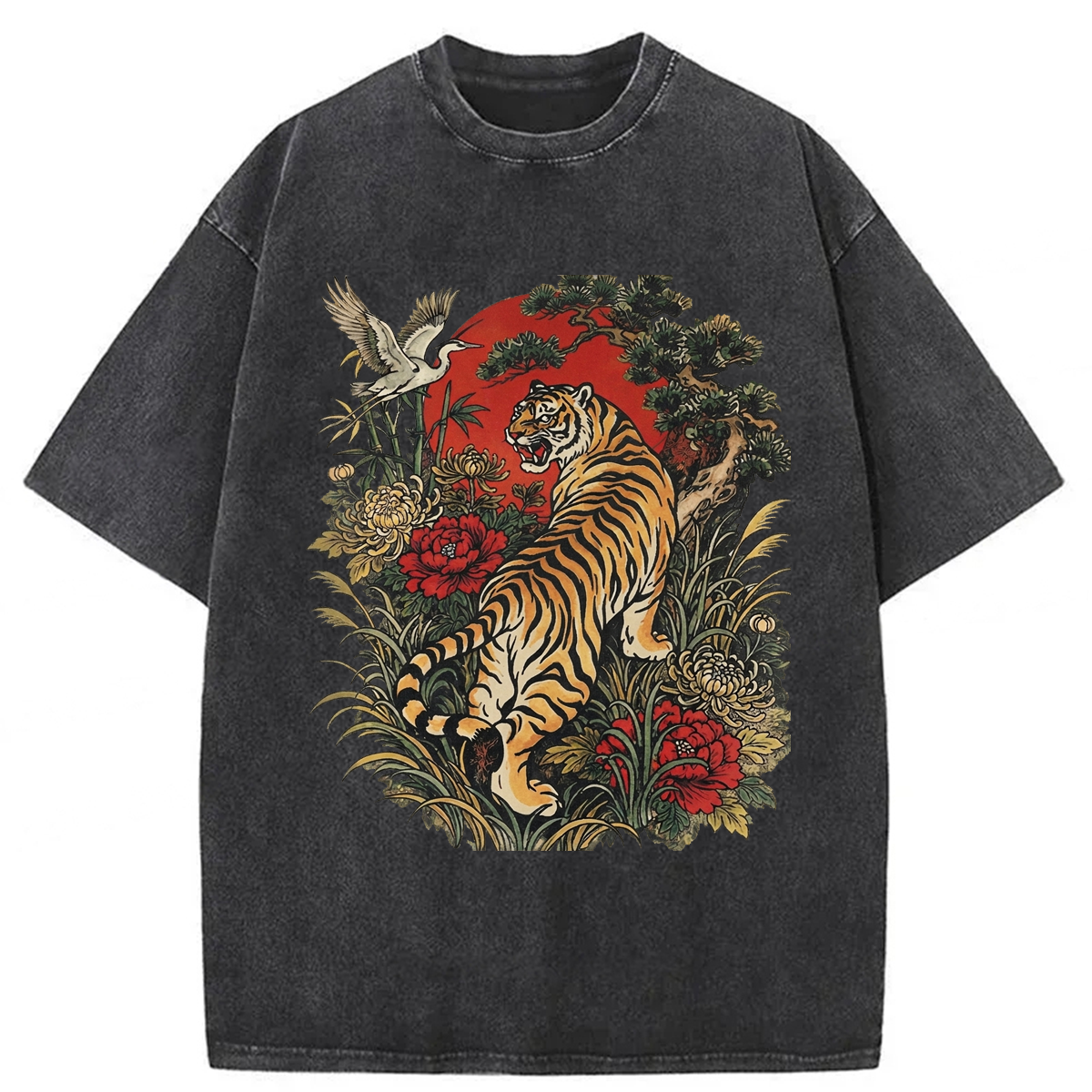 Tokyoviva Japanese Floral Tiger Washed T-shirt