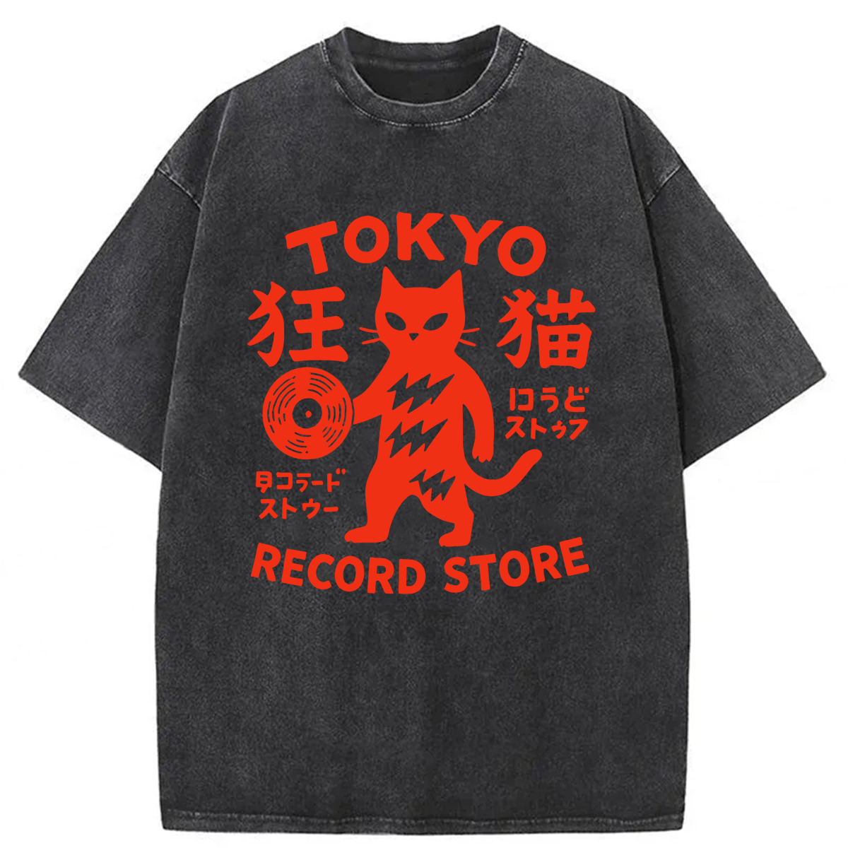 Tokyoviva Tokyo Record Store Cat Washed T-shirt