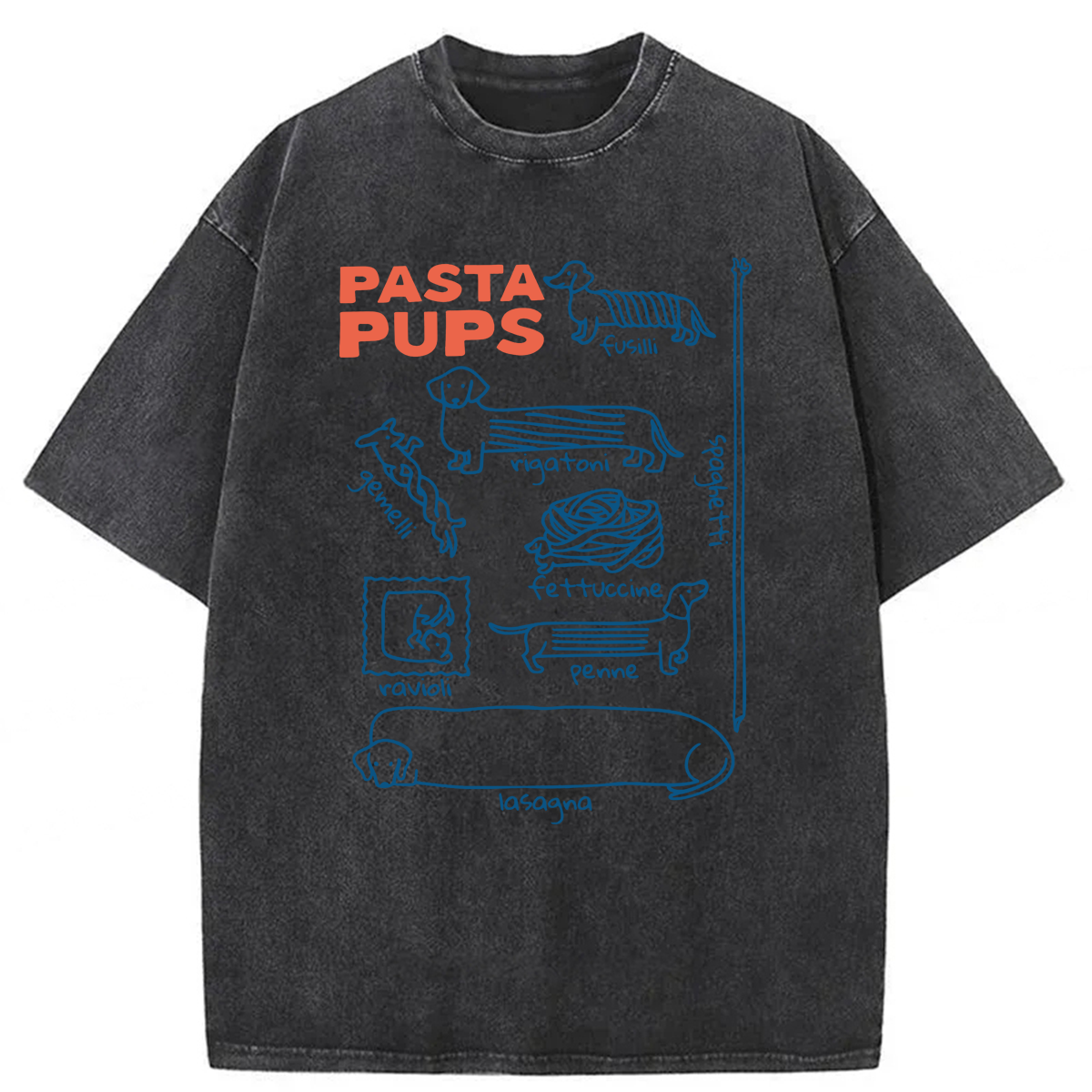 Tokyoviva Pasta Pups Dachshunds As Pasta Types Washed T-shirt