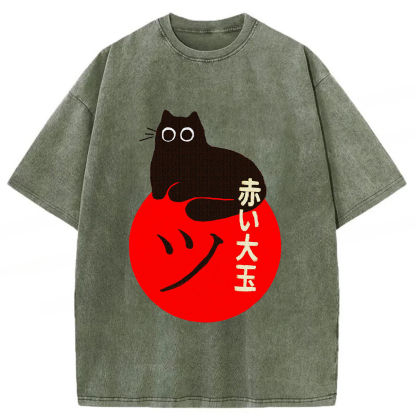 Tokyoviva Black Cat And Red Ball Washed T-shirt