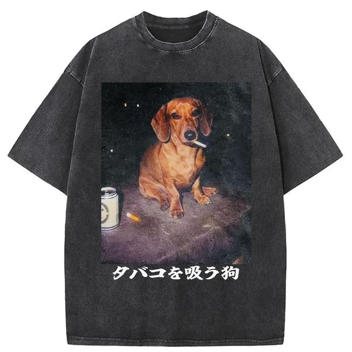 Tokyoviva Funny Dachshund Smoking Washed T-shirt