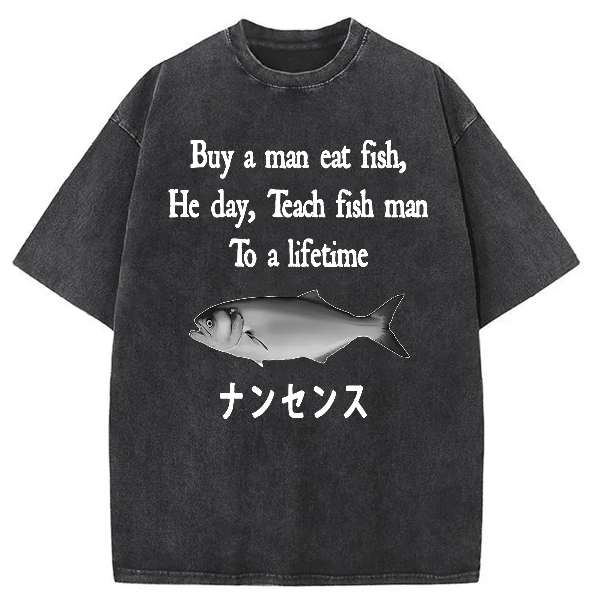 Tokyoviva Man Eat Fish Meme Washed T-shirt