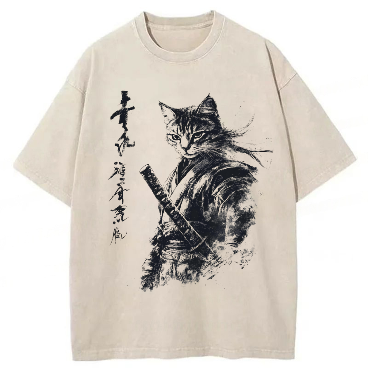 Tokyoviva Japanese Cat Samurai Washed T-shirt