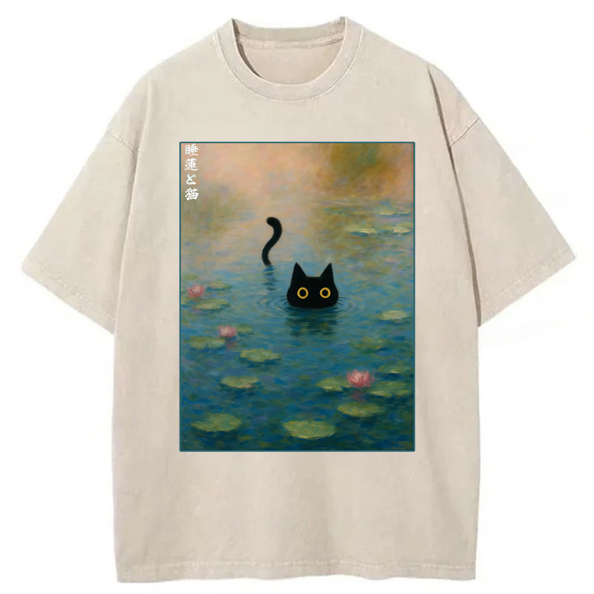 Tokyoviva Waterlily Cat Washed T-shirt