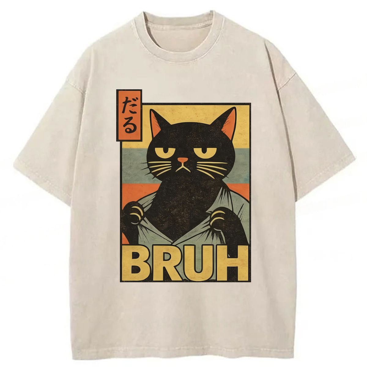 Tokyoviva Funny Black Cat Washed T-shirt