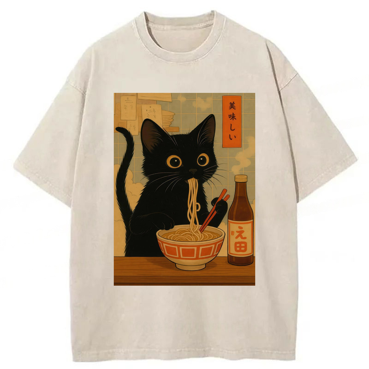 Tokyoviva Noodle Cat Washed T-shirt