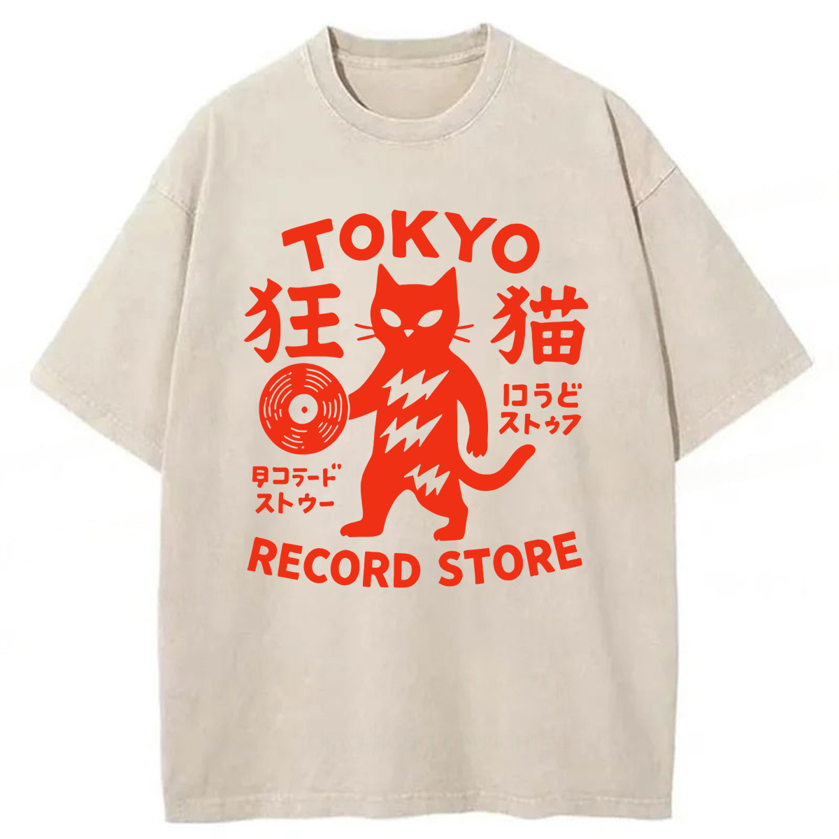 Tokyoviva Tokyo Record Store Cat Washed T-shirt