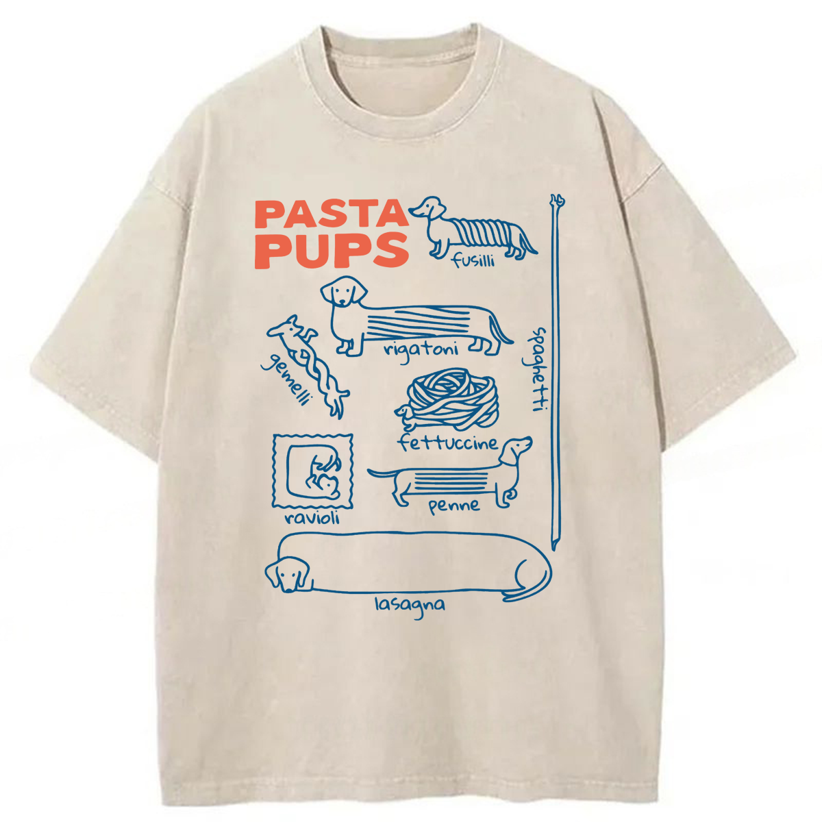 Tokyoviva Pasta Pups Dachshunds As Pasta Types Washed T-shirt