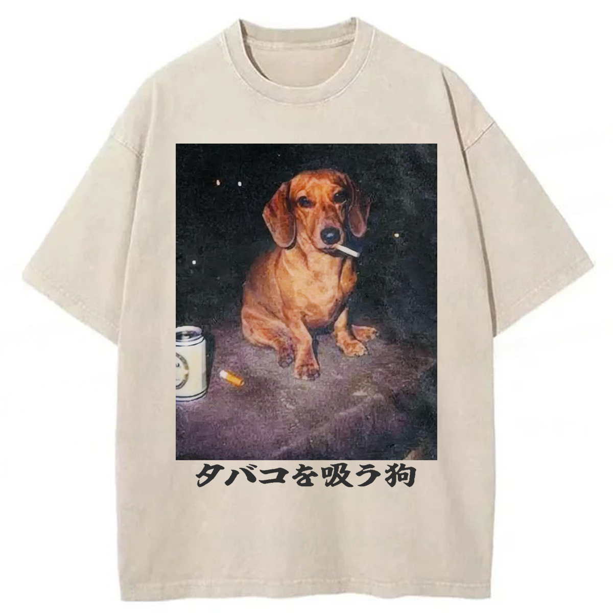 Tokyoviva Funny Dachshund Smoking Washed T-shirt